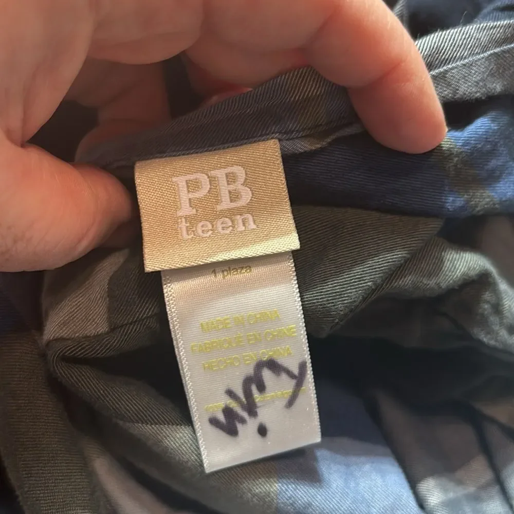 Pottery barn teen kids twin size duvet cover 100% cotton multicolor plaid‎